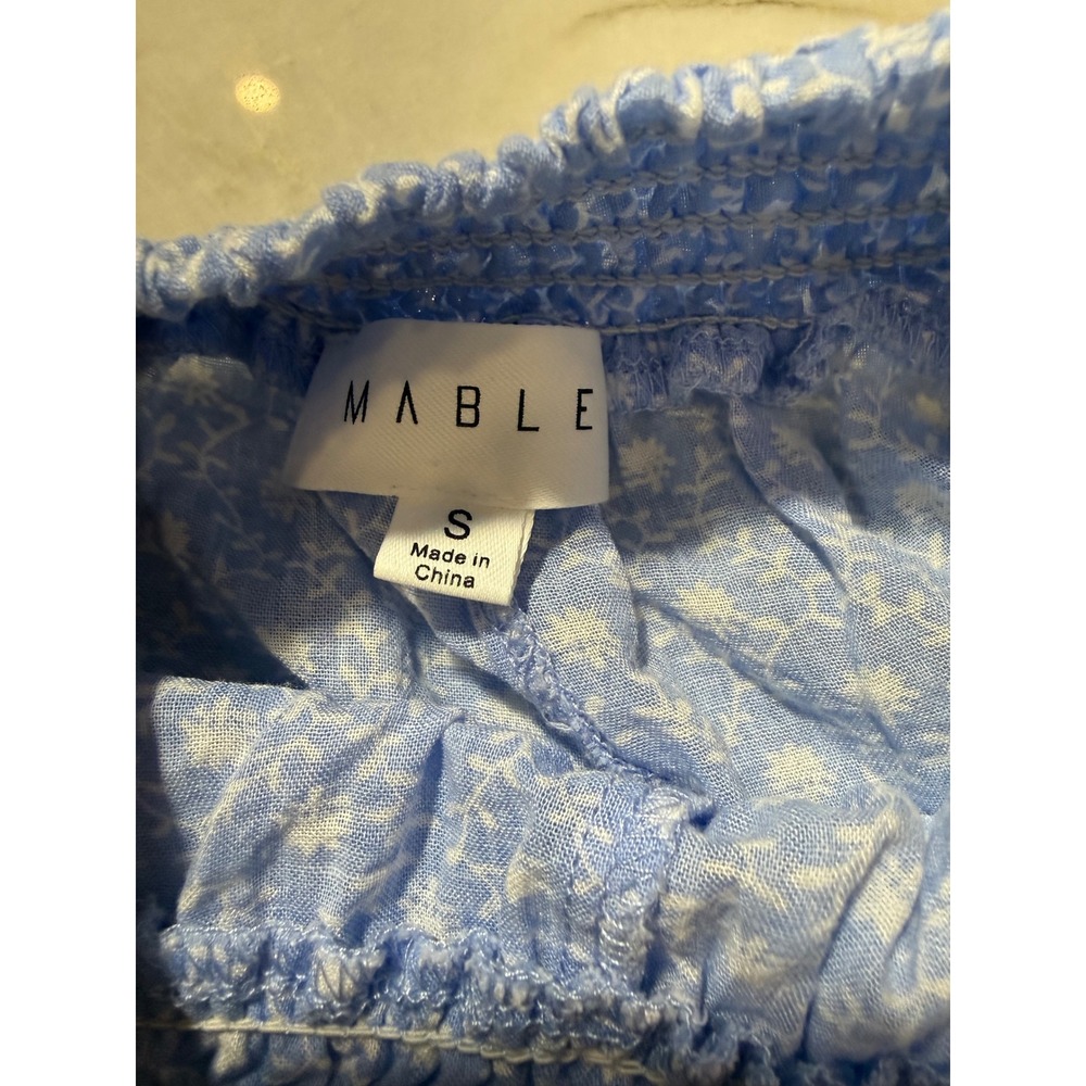 Anthropologie Mable Blue Floral Smocked Crop Top Jogger Pajama Set Womens Size S - Picture 8 of 14